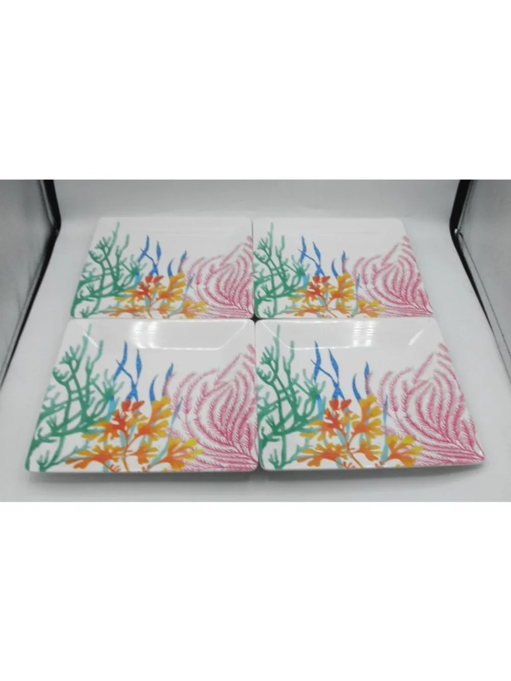 Martha Stewart Square Melamine Salad Plates Set of 4 Aquatic Coral Reef